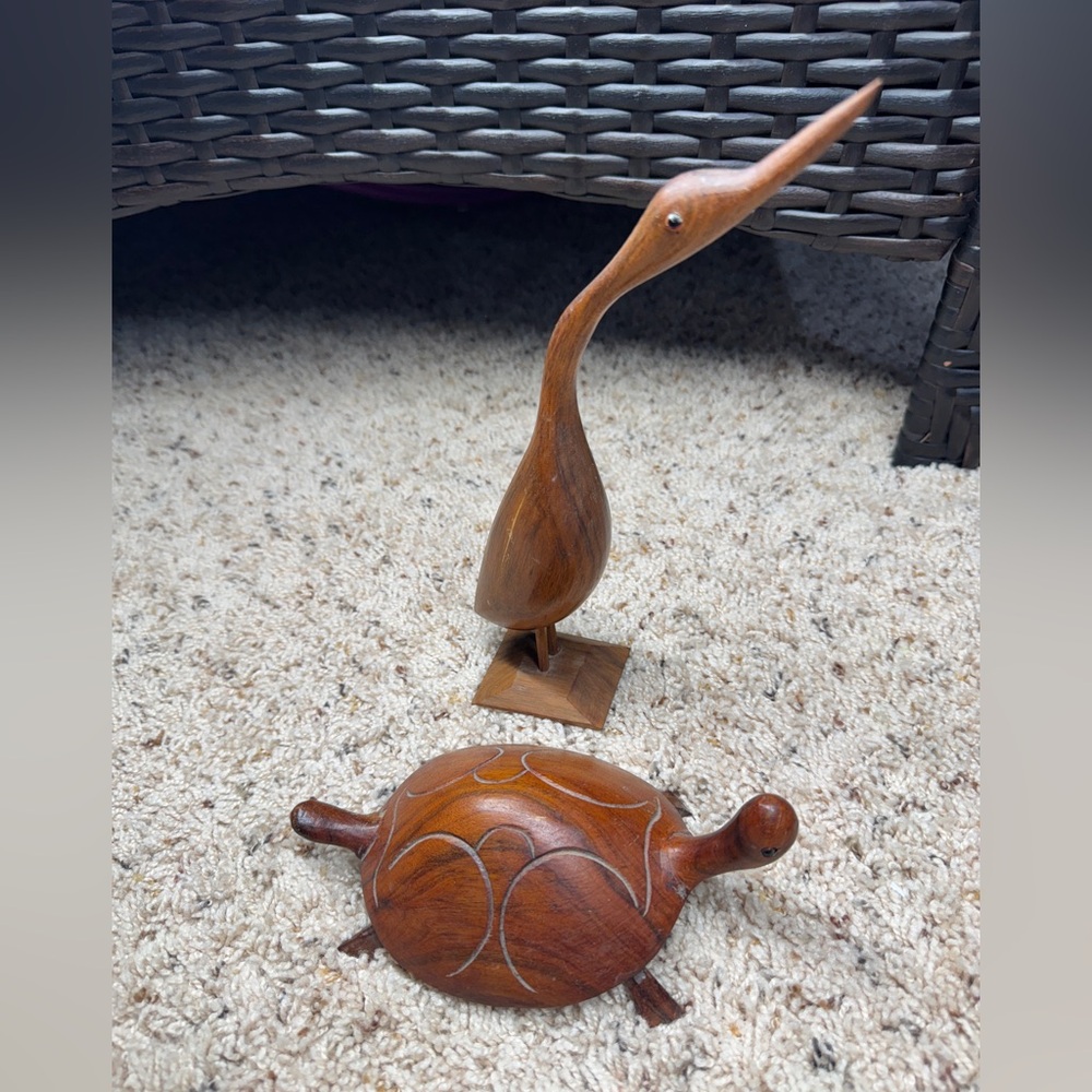 Carved Wood Bird and turtle Home Decor Handmade